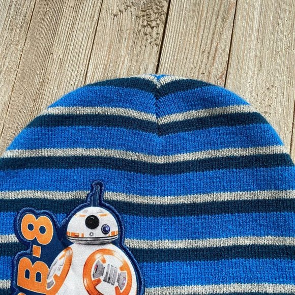 Star Wars Boys Kid OSFM One Size Fits Most BB-8 Stripe Knit Beanie Force Awakens - Picture 2 of 12